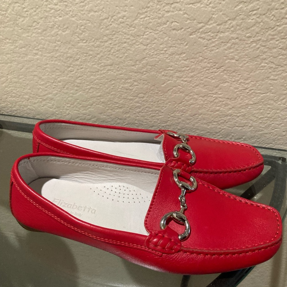 Elizabetta like new Made  in Italy red with silver hardware leather  Red Loafers